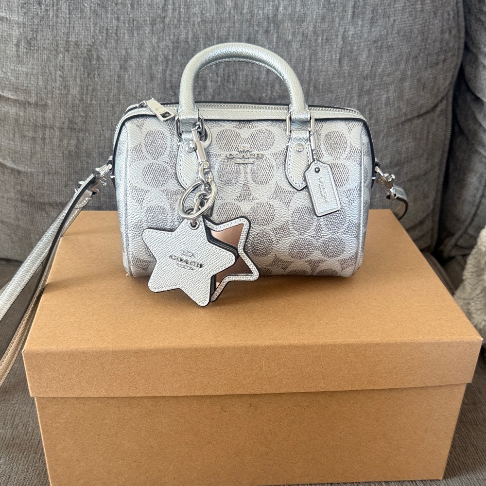 Rare Boxed Mini Rowan Crossbody Bag And Mirror Bag Charm Set In Signature Canvas